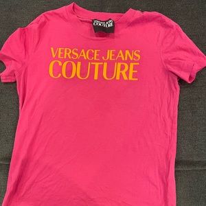 Authentic Versace, jeans, pink T-shirt